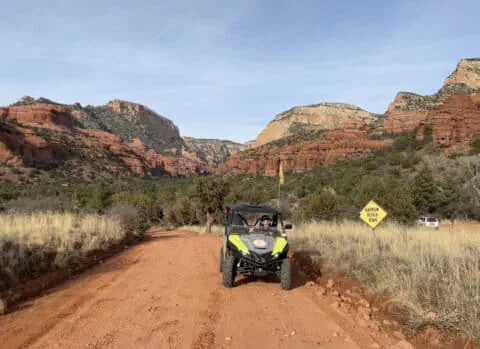 Vortex ATV rental on a red rock off-road trail in Sedona Arizona