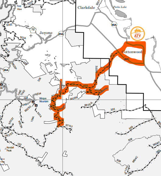 2-Hour Mingus Mountain OHV Trail - Vortex ATV Rental Overview map of 2-hour route of Mingus Mountain in Cottonwood Arizona