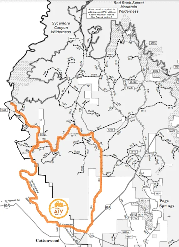 Map of the Verde OHV Trail - Vortex ATV Rental Overview map showing Verde OHV Trail in Cottonwood Arizona