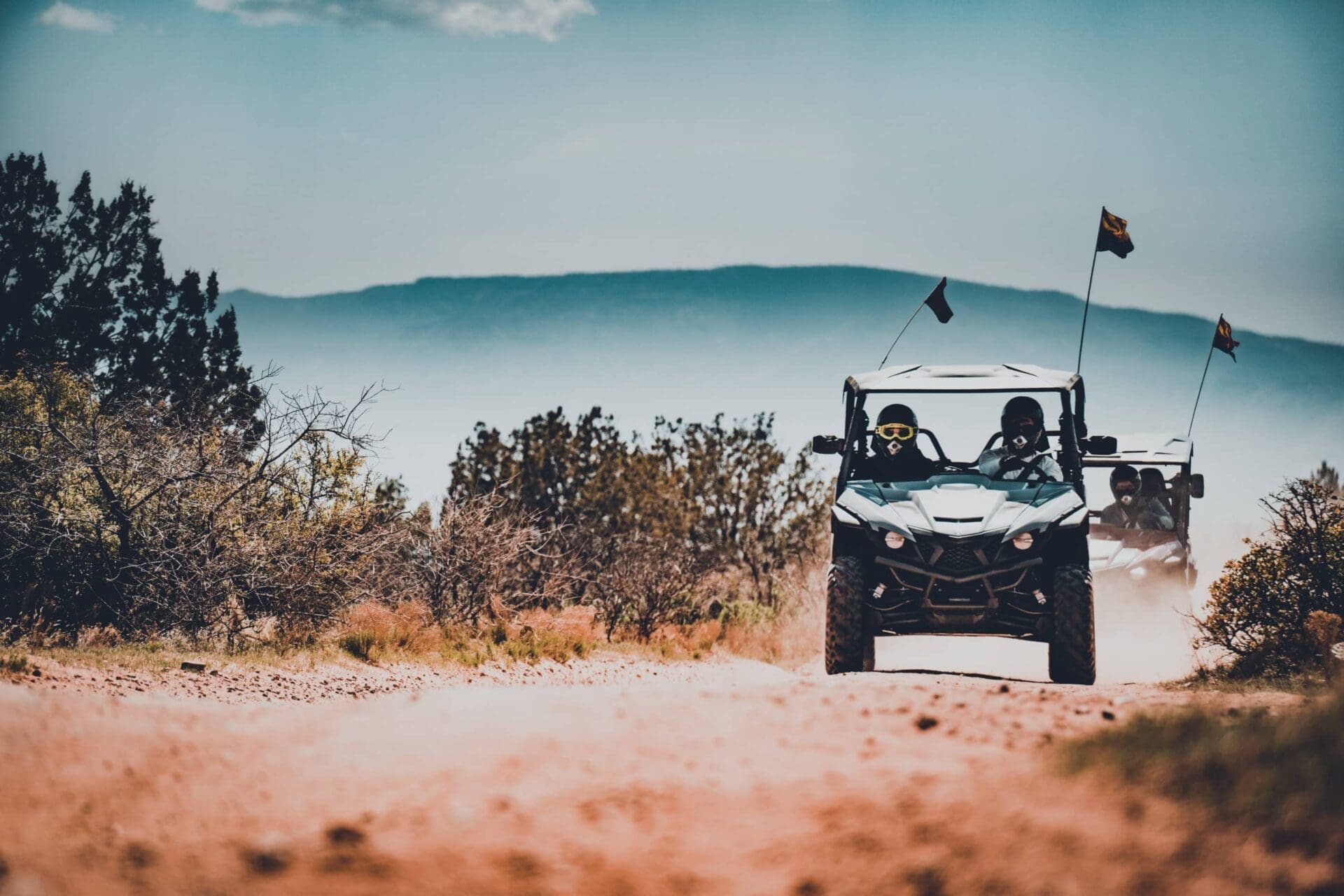 2-seater atv rental off-roading with view of Mingus Mountain in background