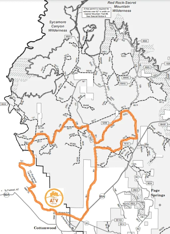 Map of Ranch OHV Trail of Sedona - Vortex ATV Rental Overview map of Ranch OHV Trail of Sedona from Vortex ATV Rental