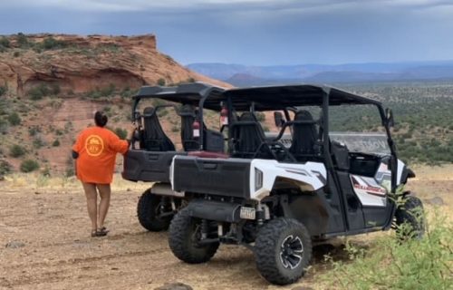 Multiple ATV Rentals parked at start of Shamans Cave OHV Trail