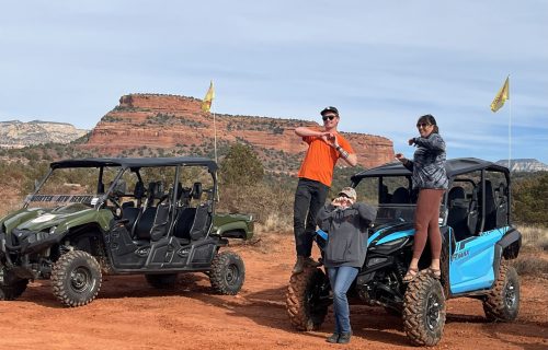 People posing on sedona ATV rentals with beautiful smiles