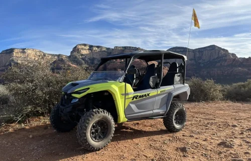 4-seater ATV Rental parked in front of secret wilderness of Sedona