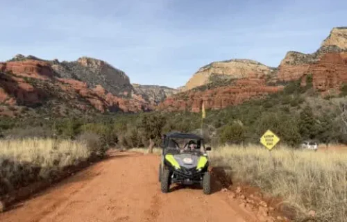 Vortex ATV rental on a red rock off-road trail in Sedona Arizona